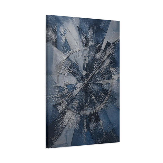 Abstract Shattered Clock Blue And Silver Canvas Print – Living Room, Above Fireplace, - YesArtYes