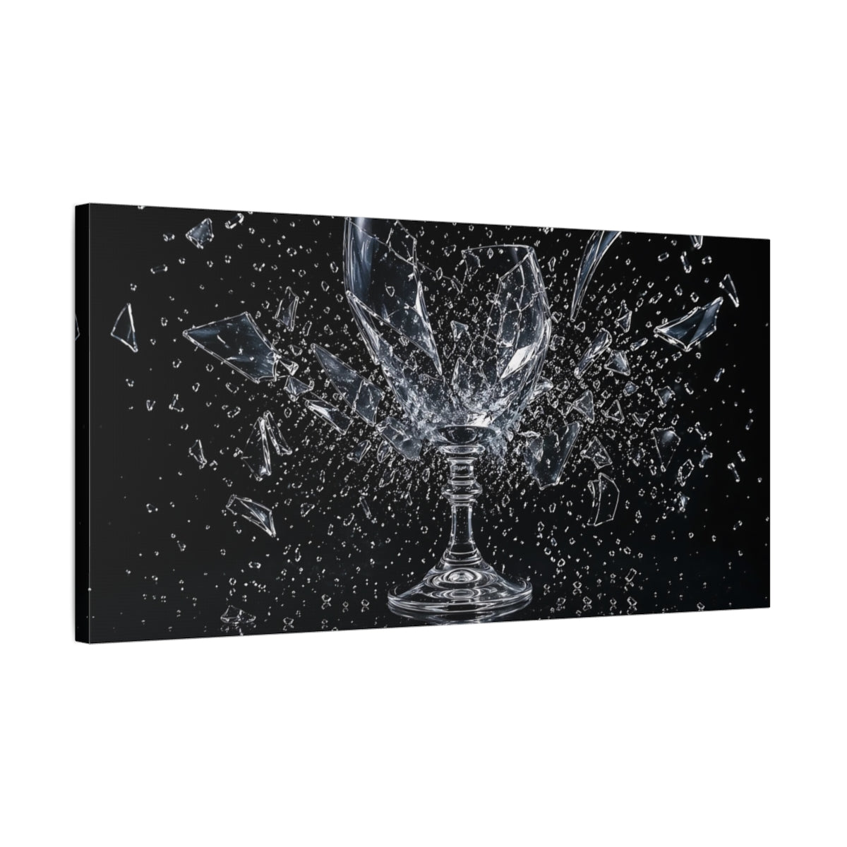 Side Mockup 1. Abstract Shattered Glass Black And Clear shown as stretched canvas wall art