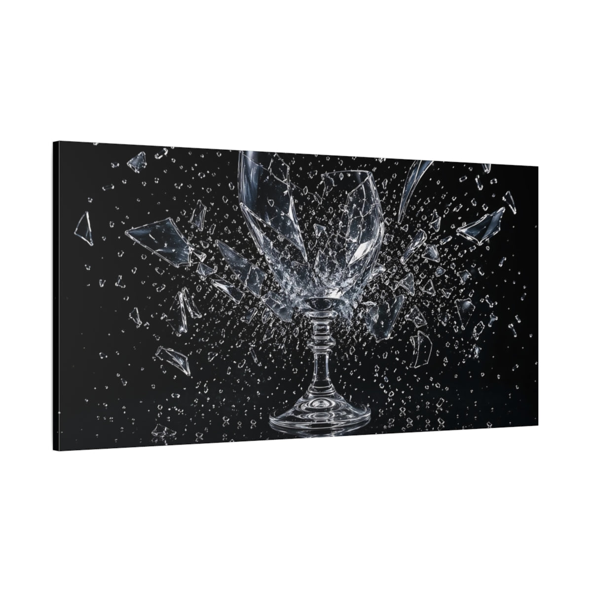 Side Mockup 2. Abstract Shattered Glass Black And Clear shown as stretched canvas wall art