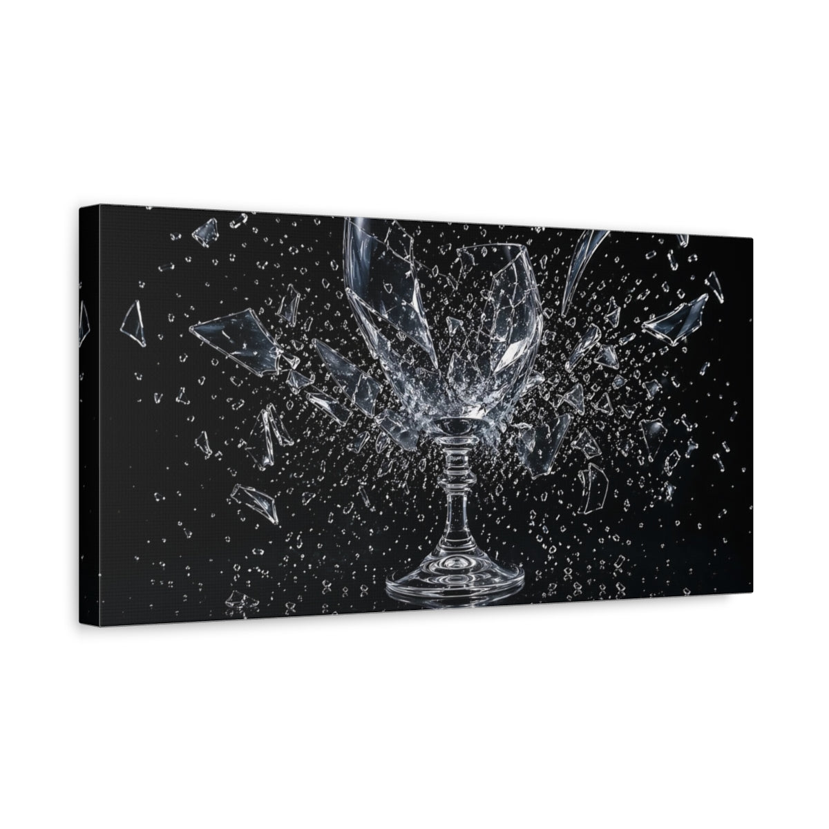 Side Mockup 3. Abstract Shattered Glass Black And Clear shown as stretched canvas wall art