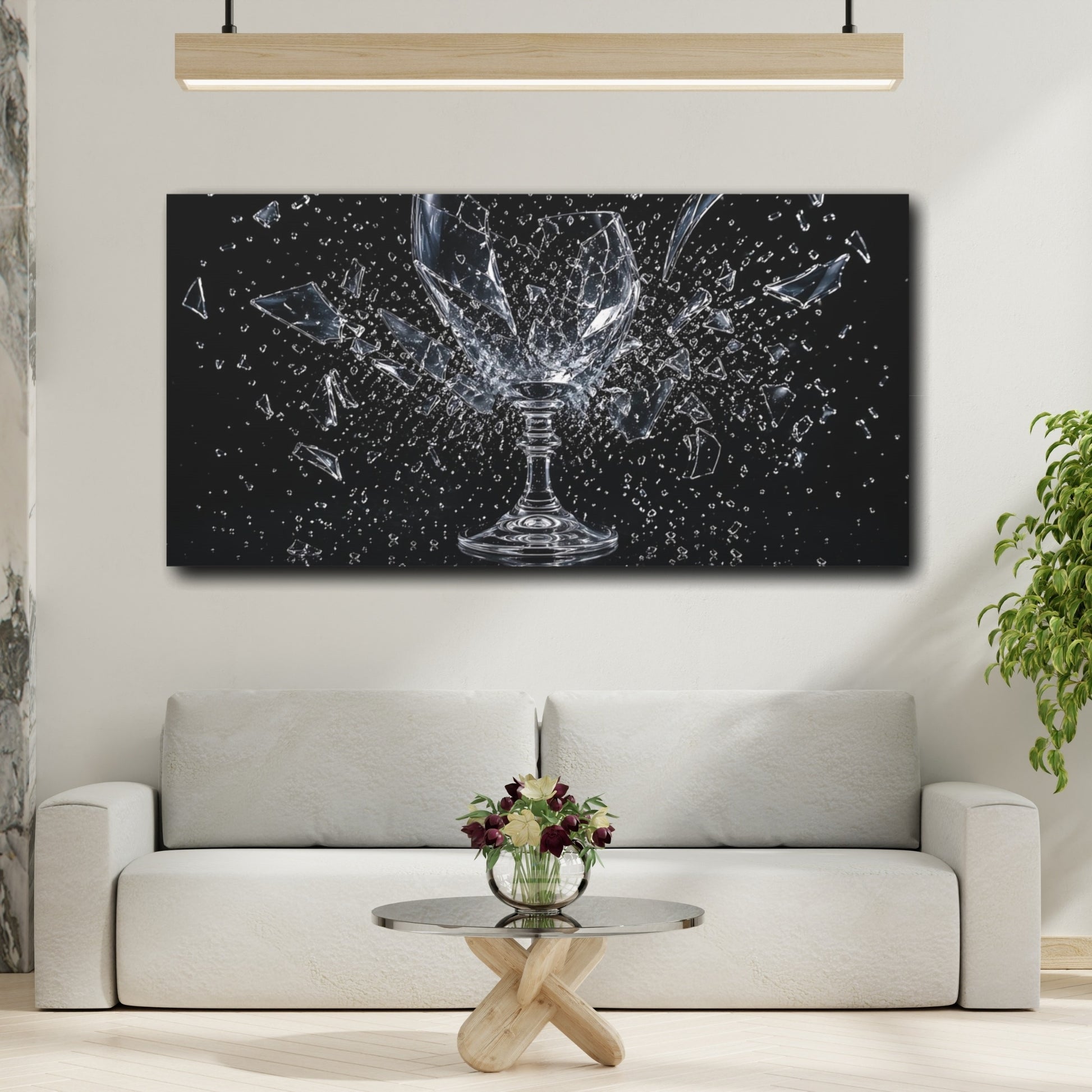 Mockup 3. Abstract Shattered Glass Black And Clear shown as stretched canvas wall art