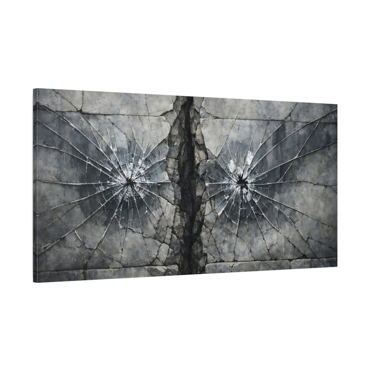 Main Mockup. Abstract Shattered Glass Grey And Black shown as stretched canvas wall art