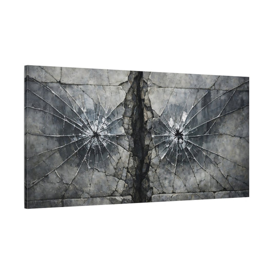 Main Mockup. Abstract Shattered Glass Grey And Black shown as stretched canvas wall art