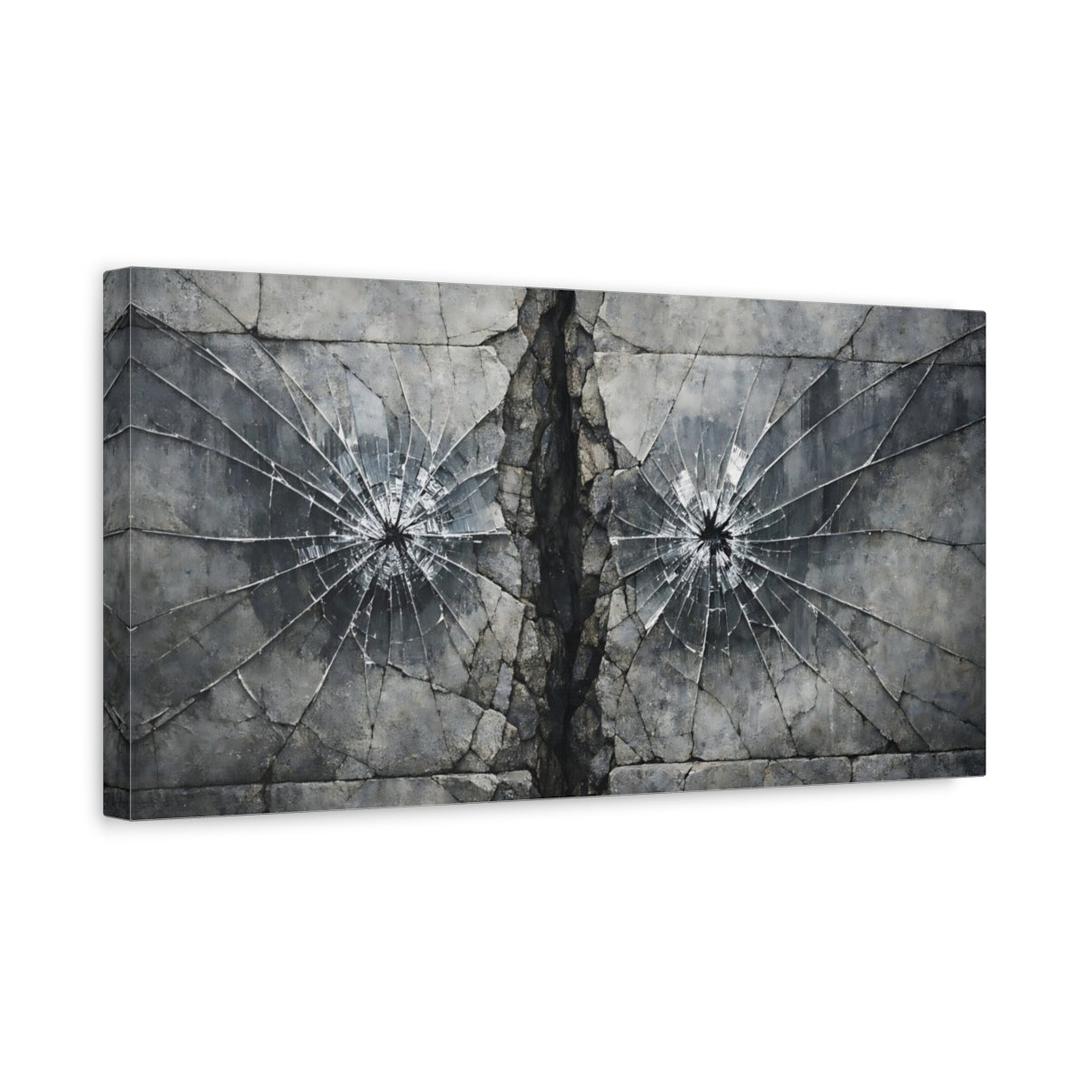 Side Mockup 3. Abstract Shattered Glass Grey And Black shown as stretched canvas wall art