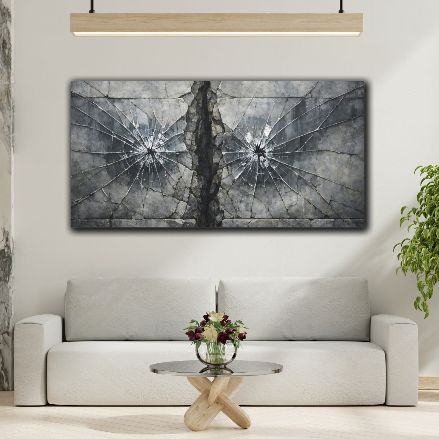 Mockup 3. Abstract Shattered Glass Grey And Black shown as stretched canvas wall art