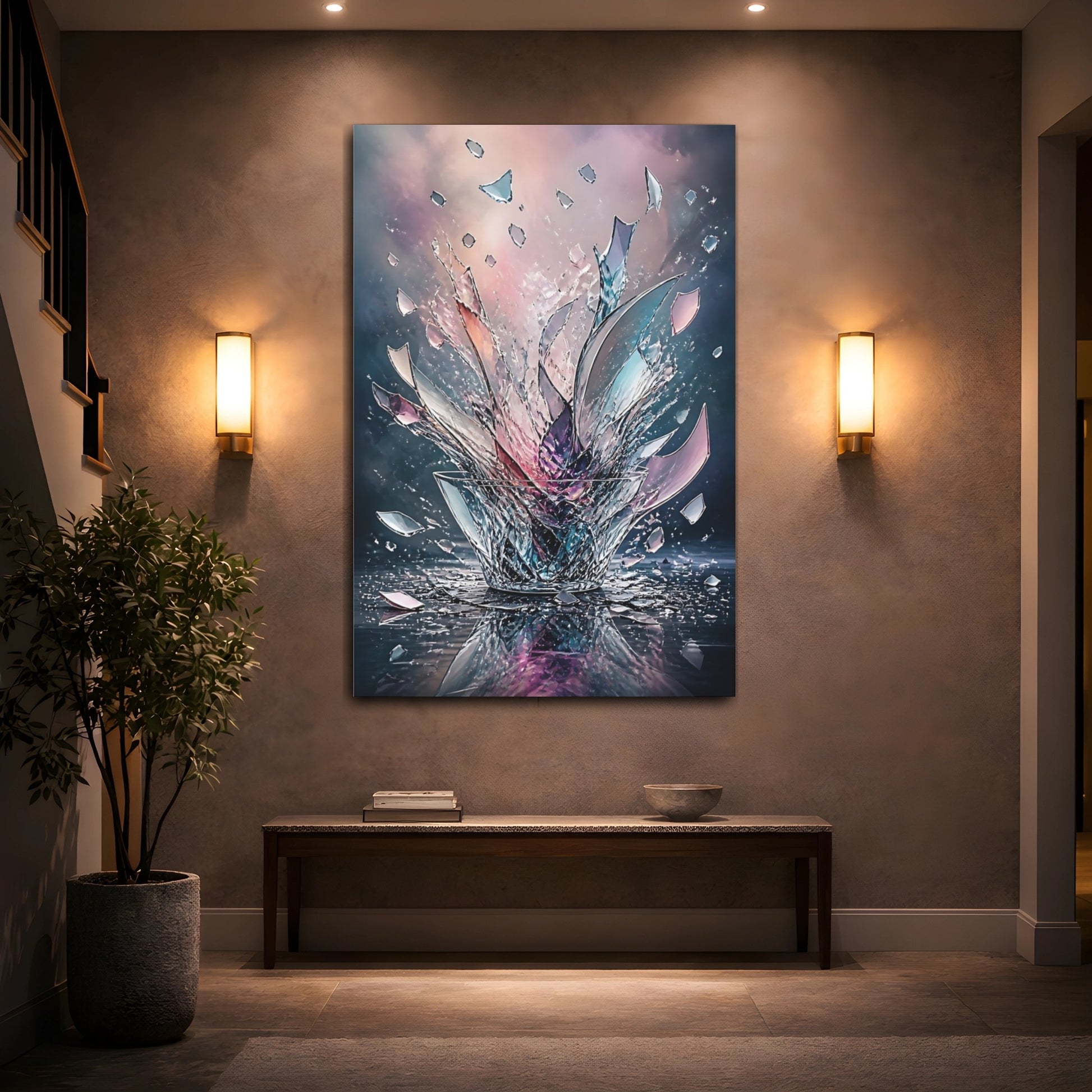 Mockup 2. Abstract Shattered Glass Vibrant Abstract shown as stretched canvas wall art