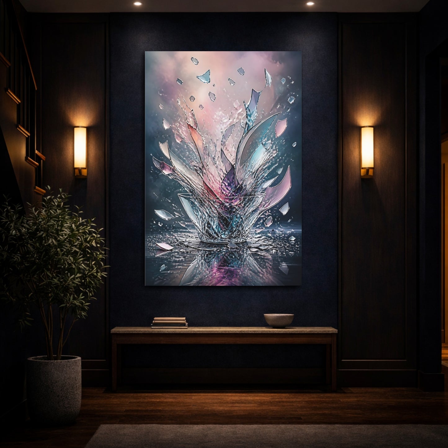 Mockup 4. Abstract Shattered Glass Vibrant Abstract shown as stretched canvas wall art