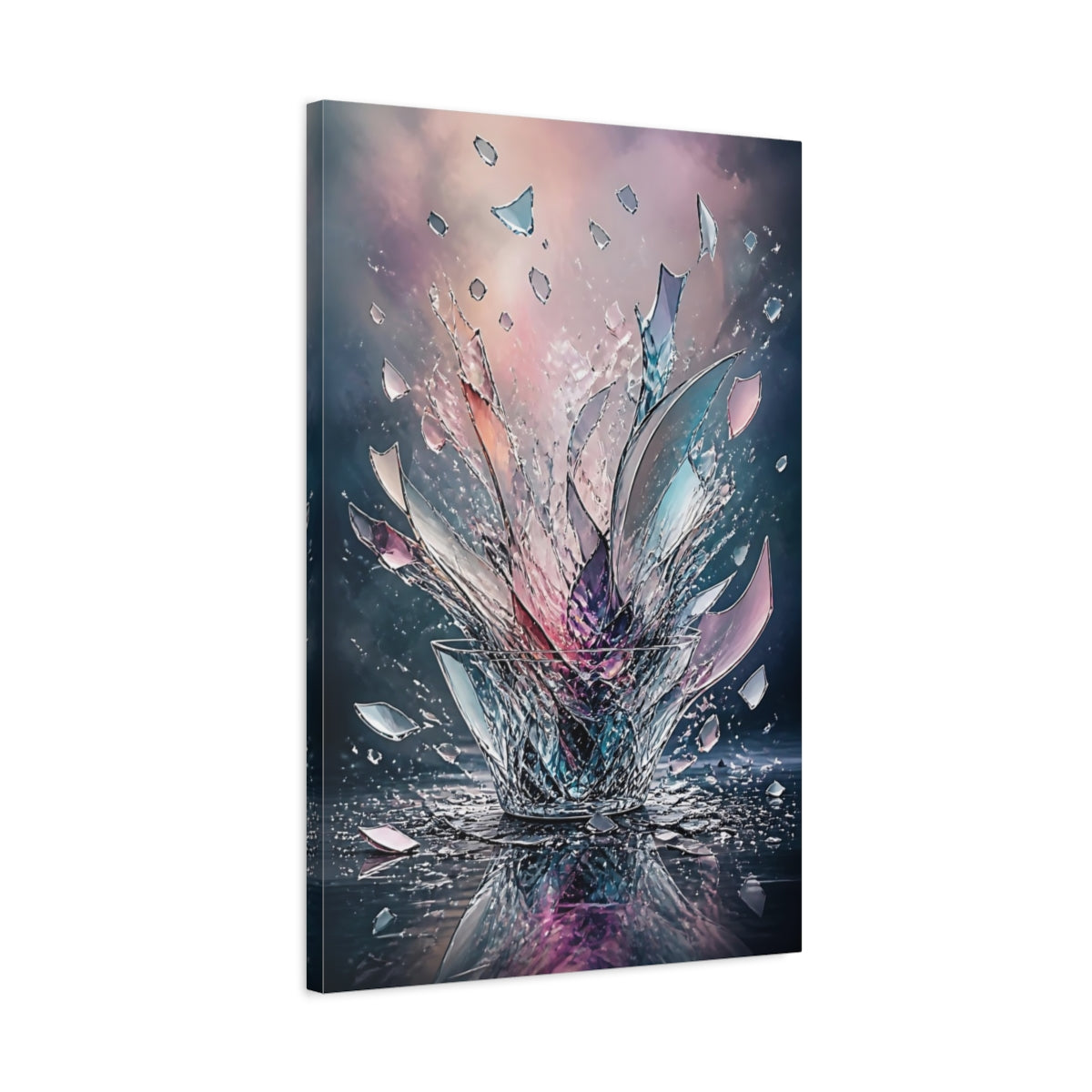 Side Mockup 2. Abstract Shattered Glass Vibrant Abstract shown as stretched canvas wall art