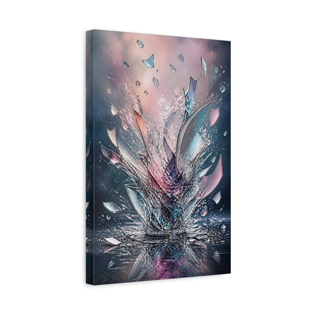 Side Mockup 4. Abstract Shattered Glass Vibrant Abstract shown as stretched canvas wall art