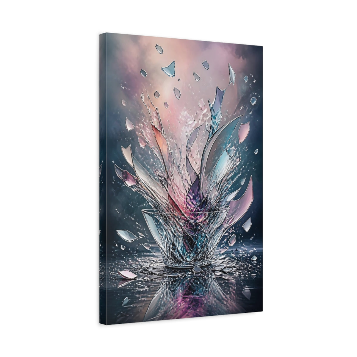 Side Mockup 3. Abstract Shattered Glass Vibrant Abstract shown as stretched canvas wall art