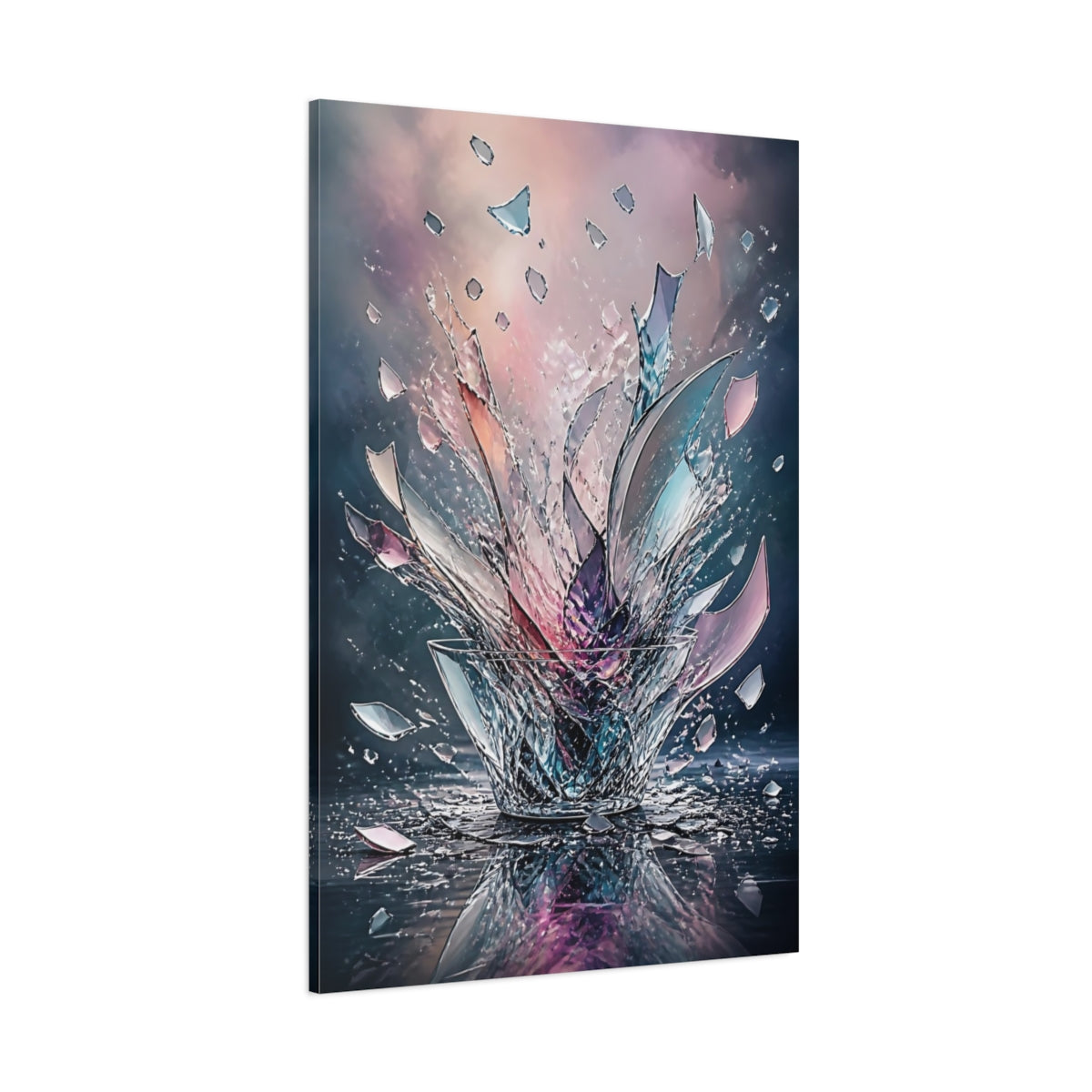 Side Mockup 1. Abstract Shattered Glass Vibrant Abstract shown as stretched canvas wall art