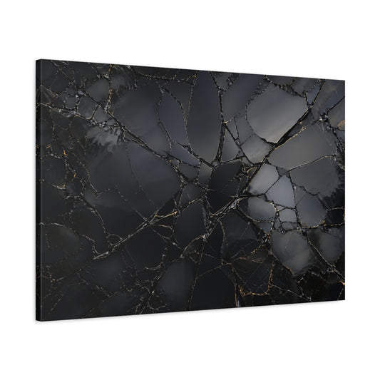 Main Mockup. Abstract Shattered Surface Black And Gold shown as stretched canvas wall art