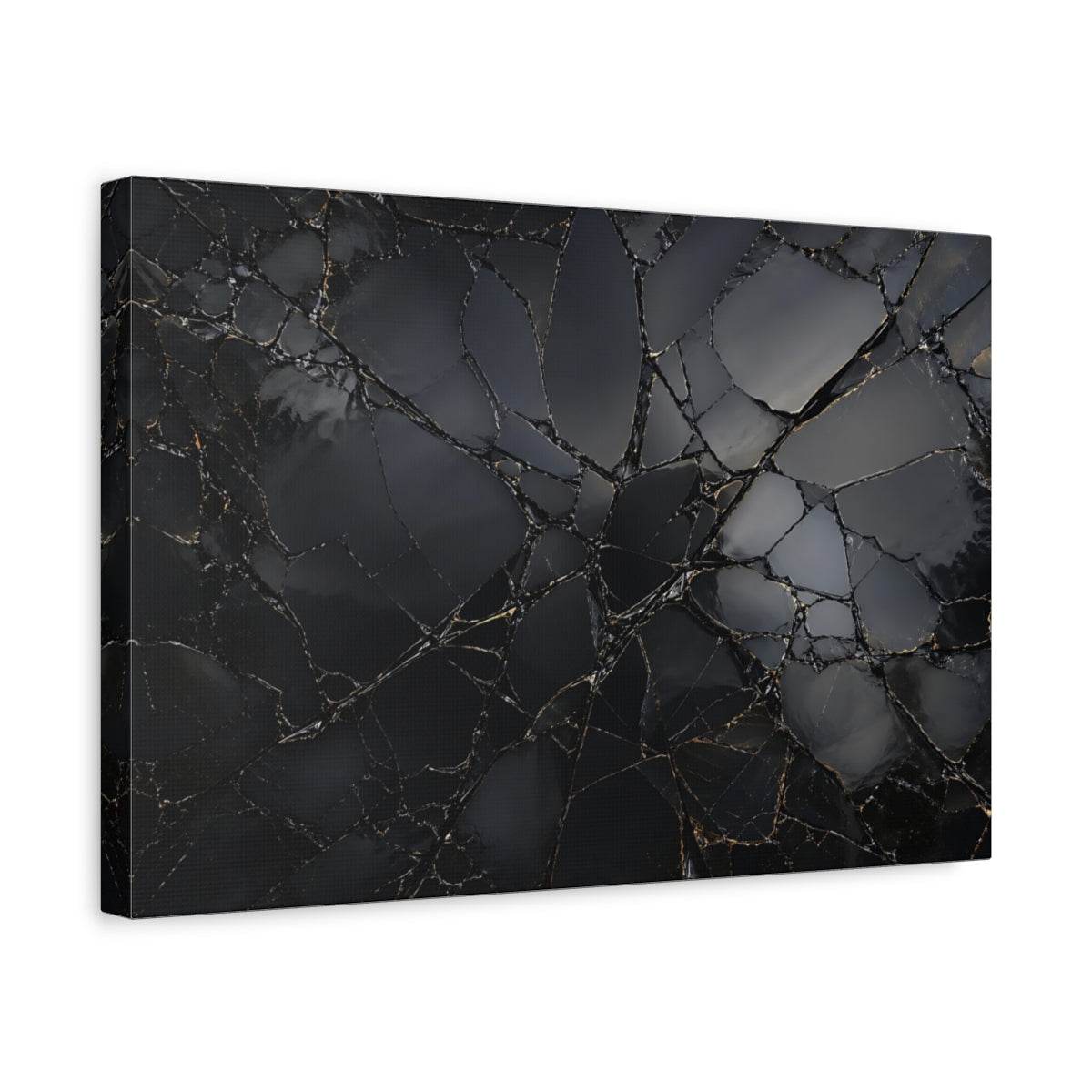 Side Mockup 4. Abstract Shattered Surface Black And Gold shown as stretched canvas wall art