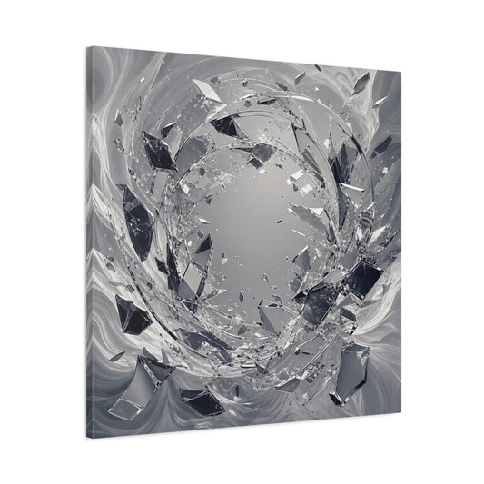 Main Mockup. Abstract Shattering Glass Shattered Glass Monochrome shown as stretched canvas wall art