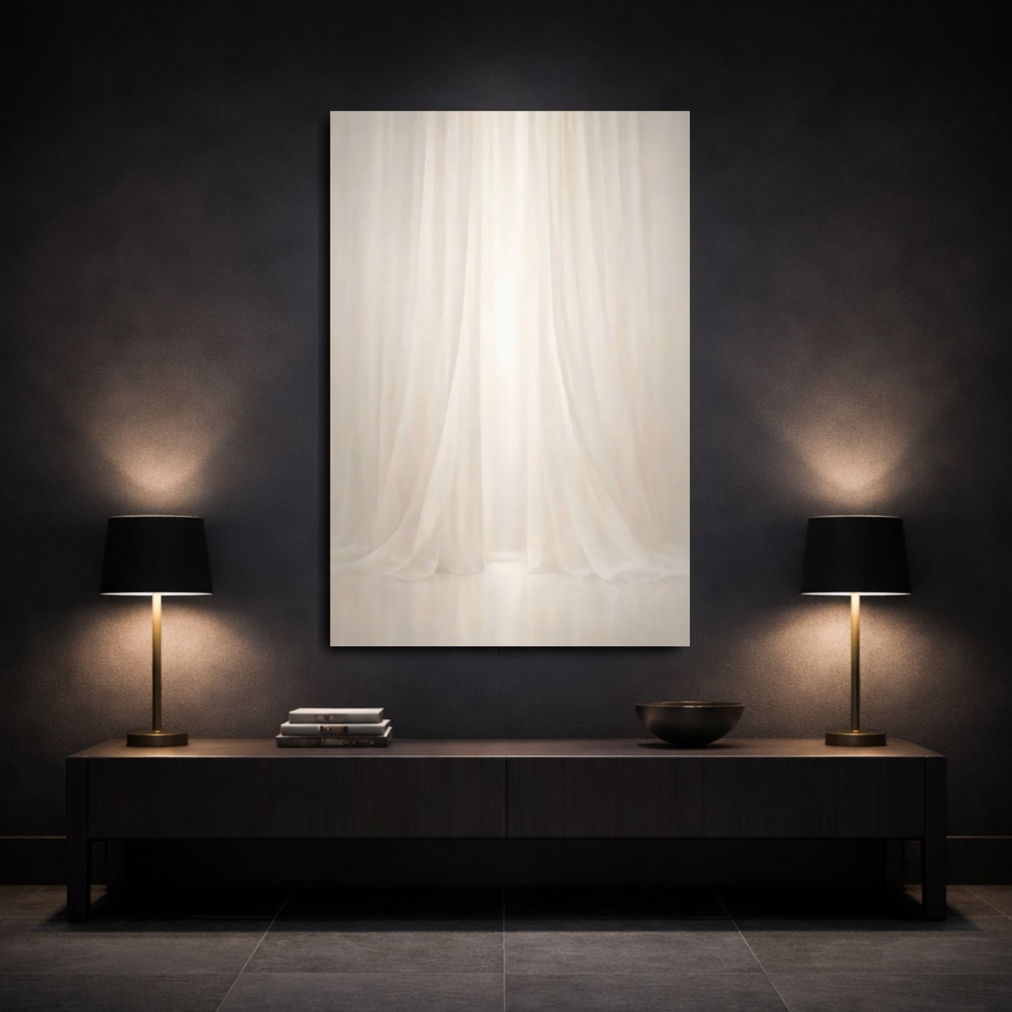 Abstract Sheer Curtains White And Cream shown as front canvas room wall art