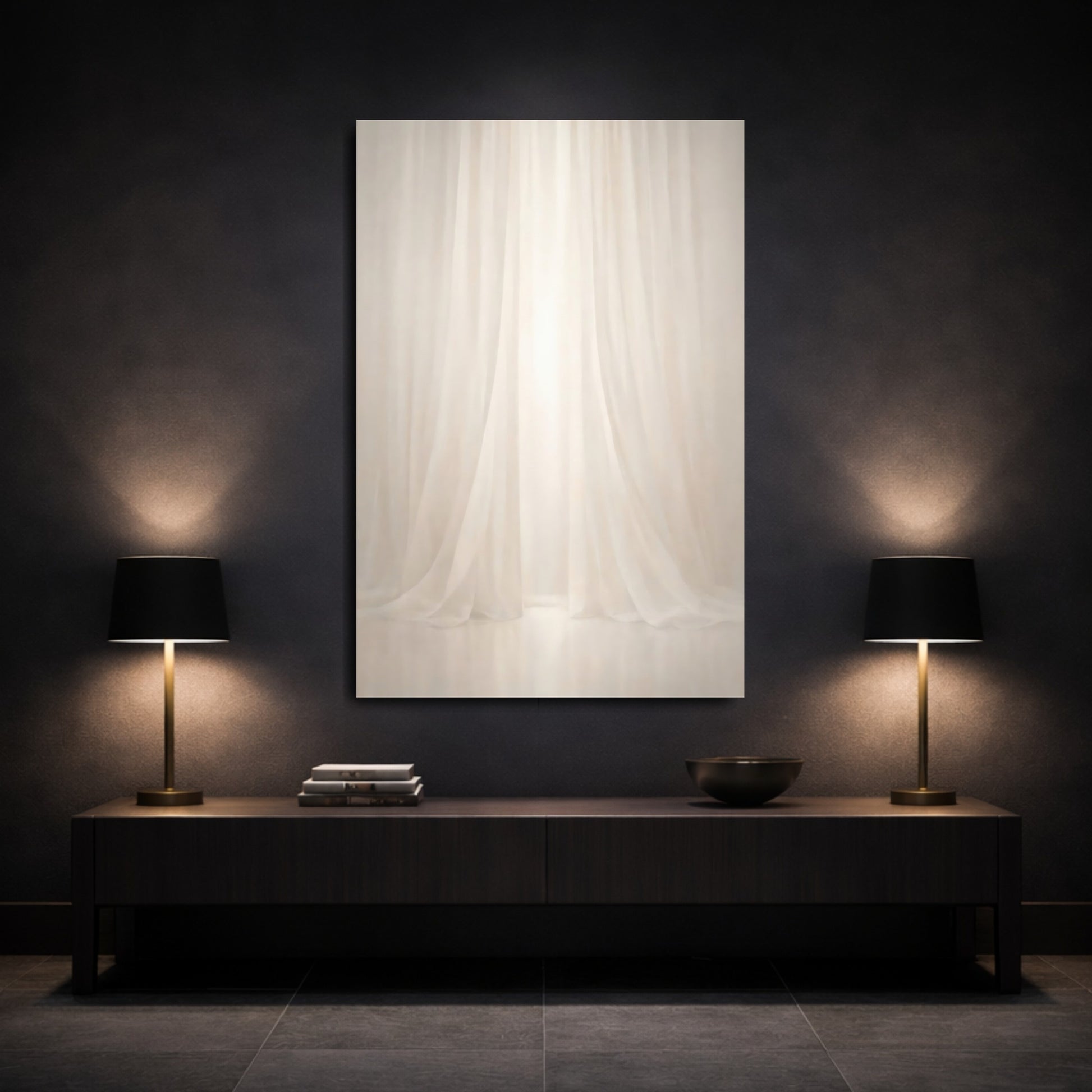 Abstract Sheer Curtains White And Cream shown as front canvas room wall art