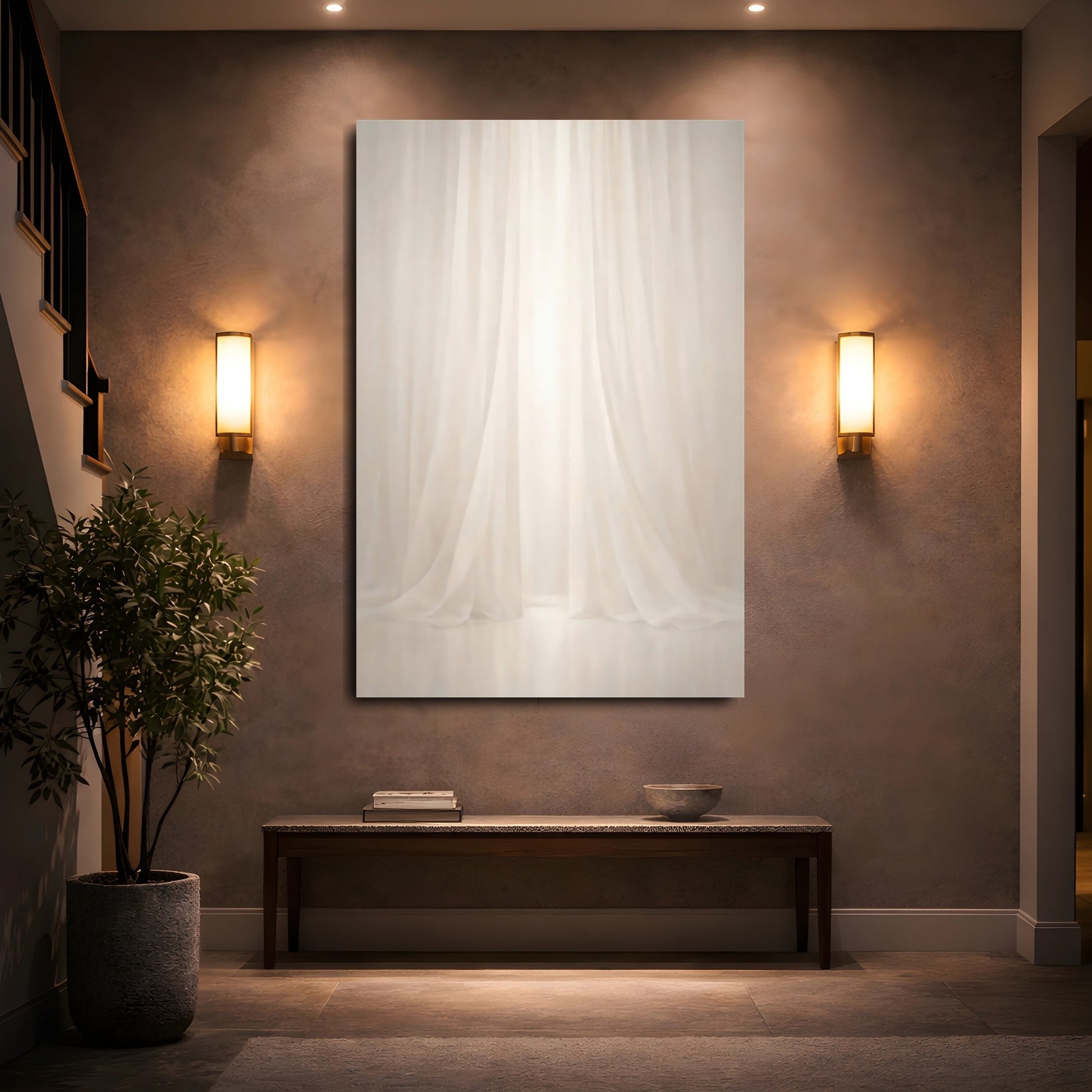 Abstract Sheer Curtains White And Cream shown as front canvas room wall art