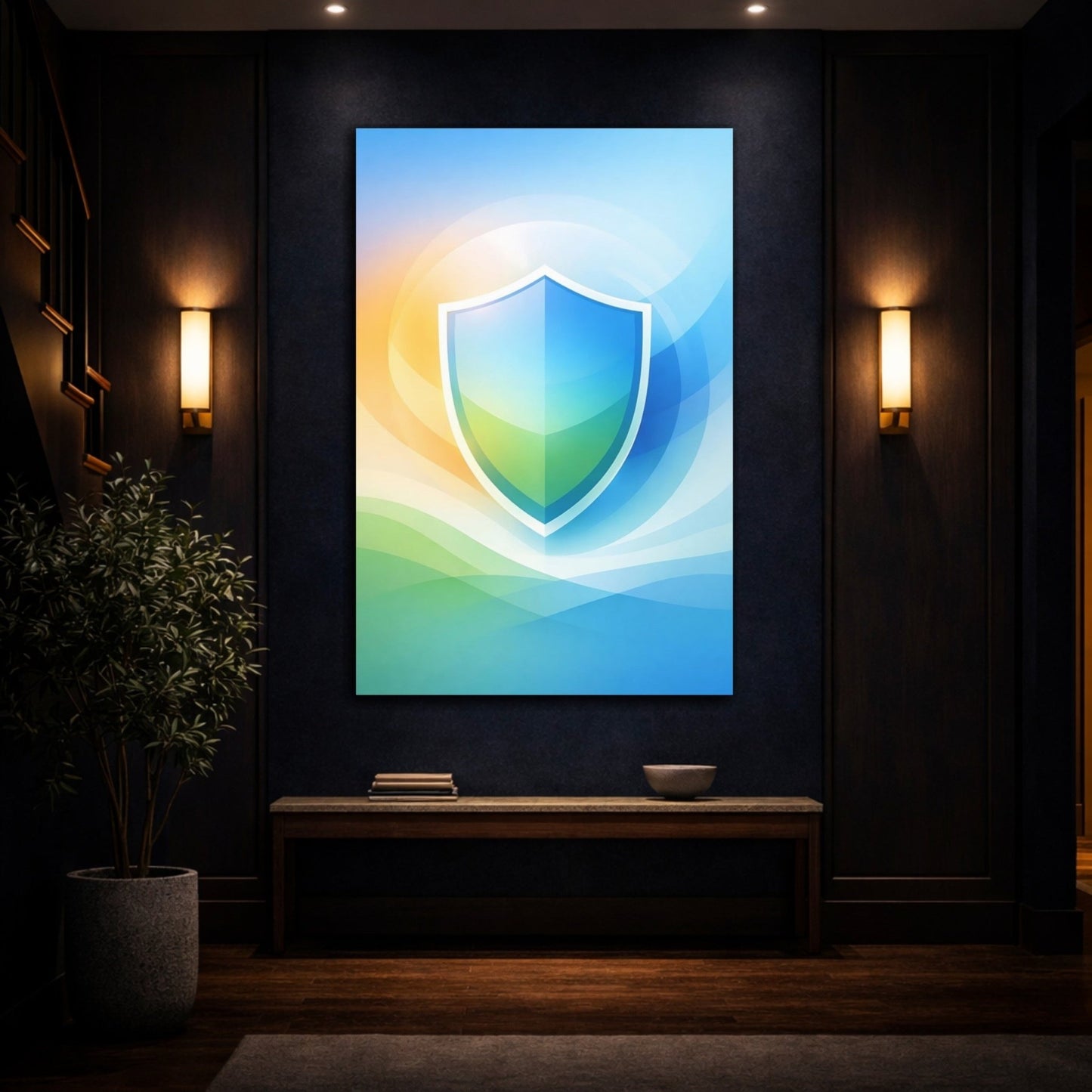 Abstract Shield Blue Green Orange - Canvas Wall Art Print - YesArtYes