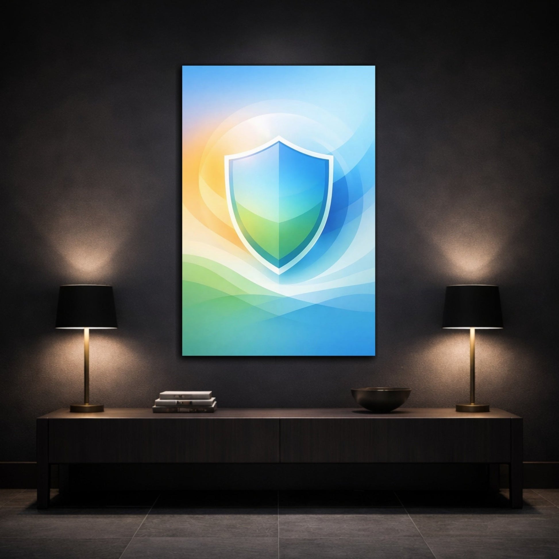 Abstract Shield Blue Green Orange - Canvas Wall Art Print - YesArtYes