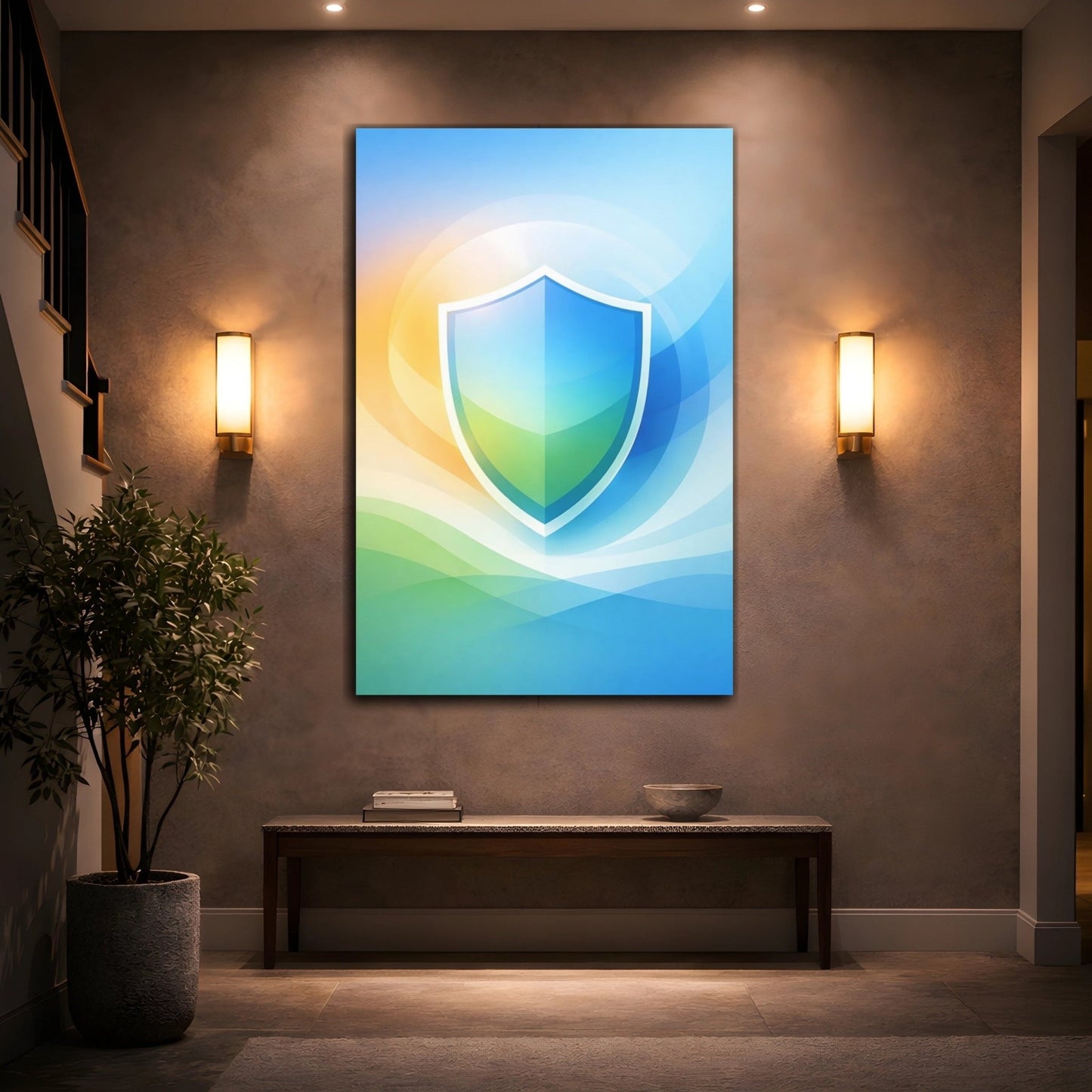 Abstract Shield Blue Green Orange - Canvas Wall Art Print - YesArtYes