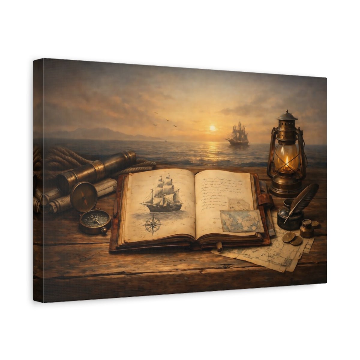 Abstract Ship Logbook Sailing Vintage - Canvas Wall Art Print - YesArtYes