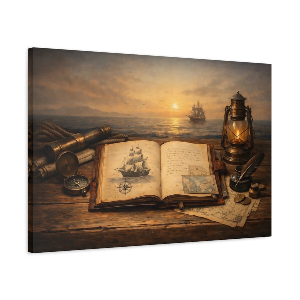 Abstract Ship Logbook Sailing Vintage - Canvas Wall Art Print - YesArtYes