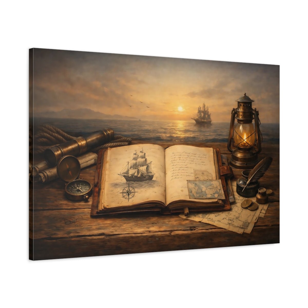 Abstract Ship Logbook Sailing Vintage - Canvas Wall Art Print - YesArtYes