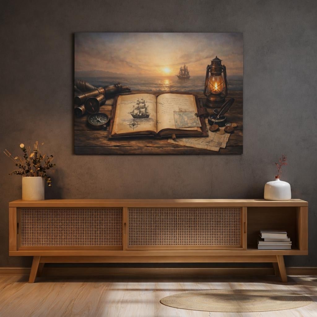 Abstract Ship Logbook Sailing Vintage - Canvas Wall Art Print - YesArtYes