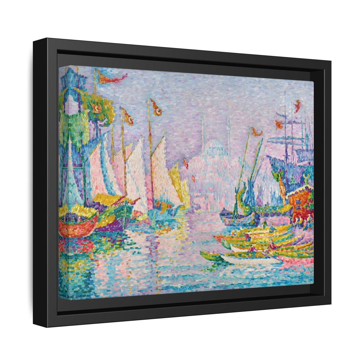 Abstract Signac Boats Canvas Wall Art Print - Modern Impressionist in Frame