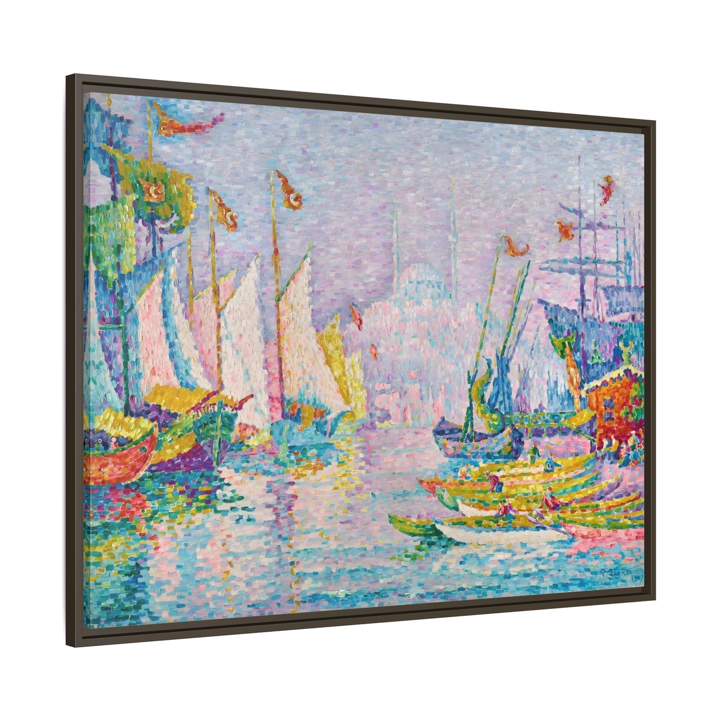 Abstract Signac Boats Canvas Wall Art Print - Modern Impressionist in Frame