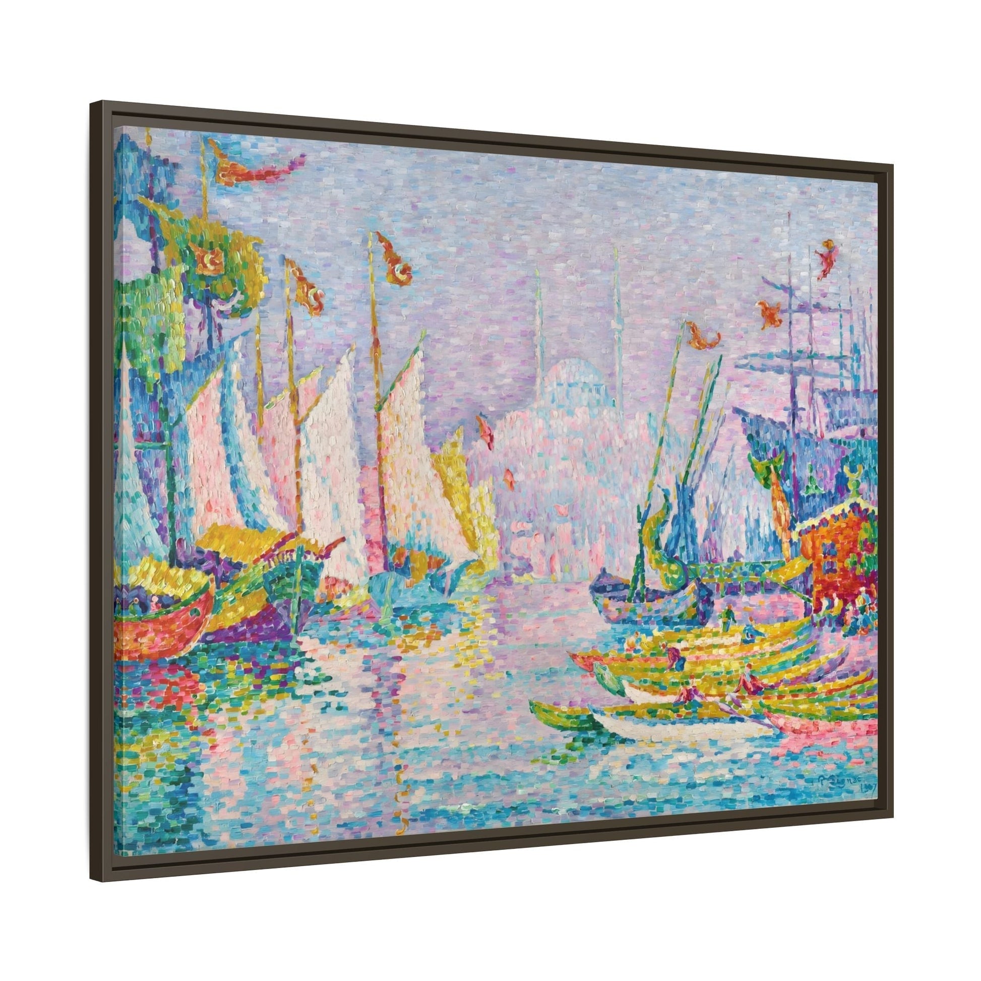 Abstract Signac Boats Canvas Wall Art Print - Modern Impressionist in Frame