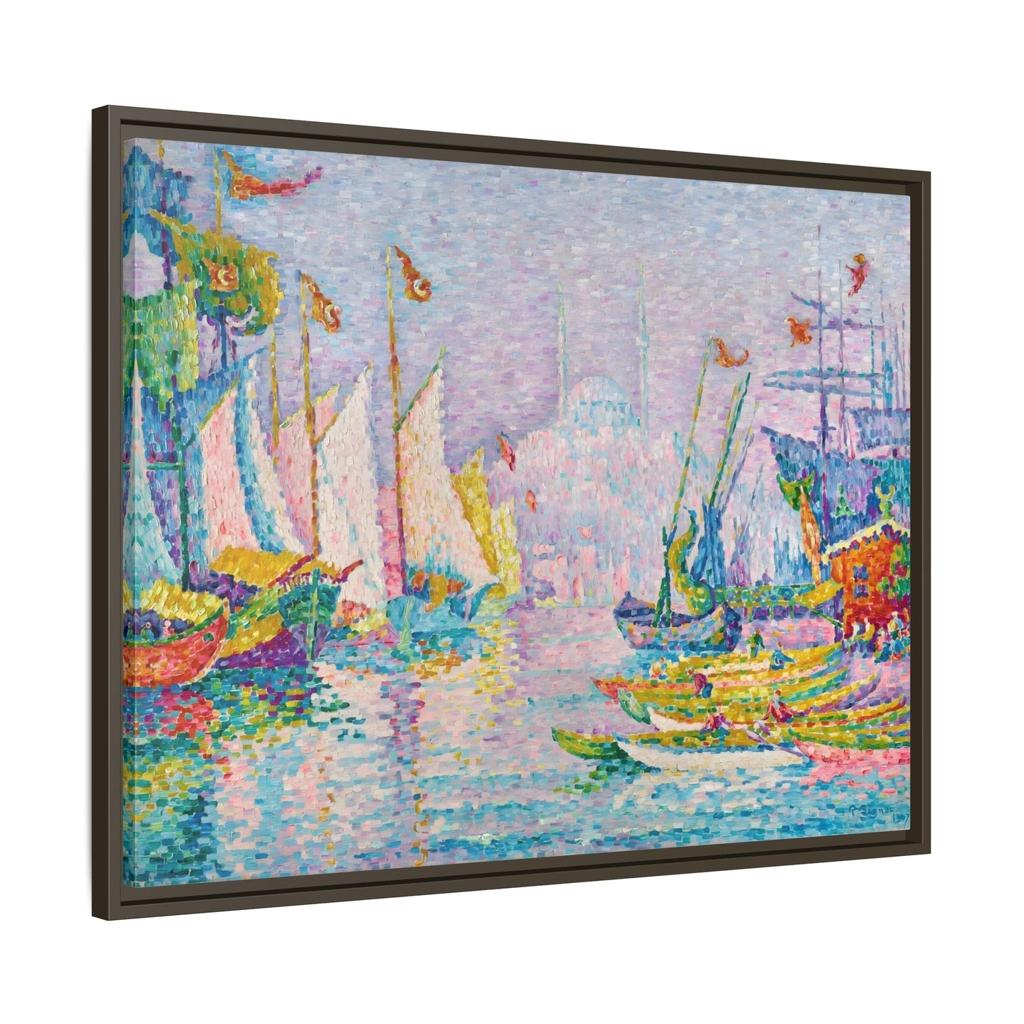 Abstract Signac Boats Canvas Wall Art Print - Modern Impressionist in Frame