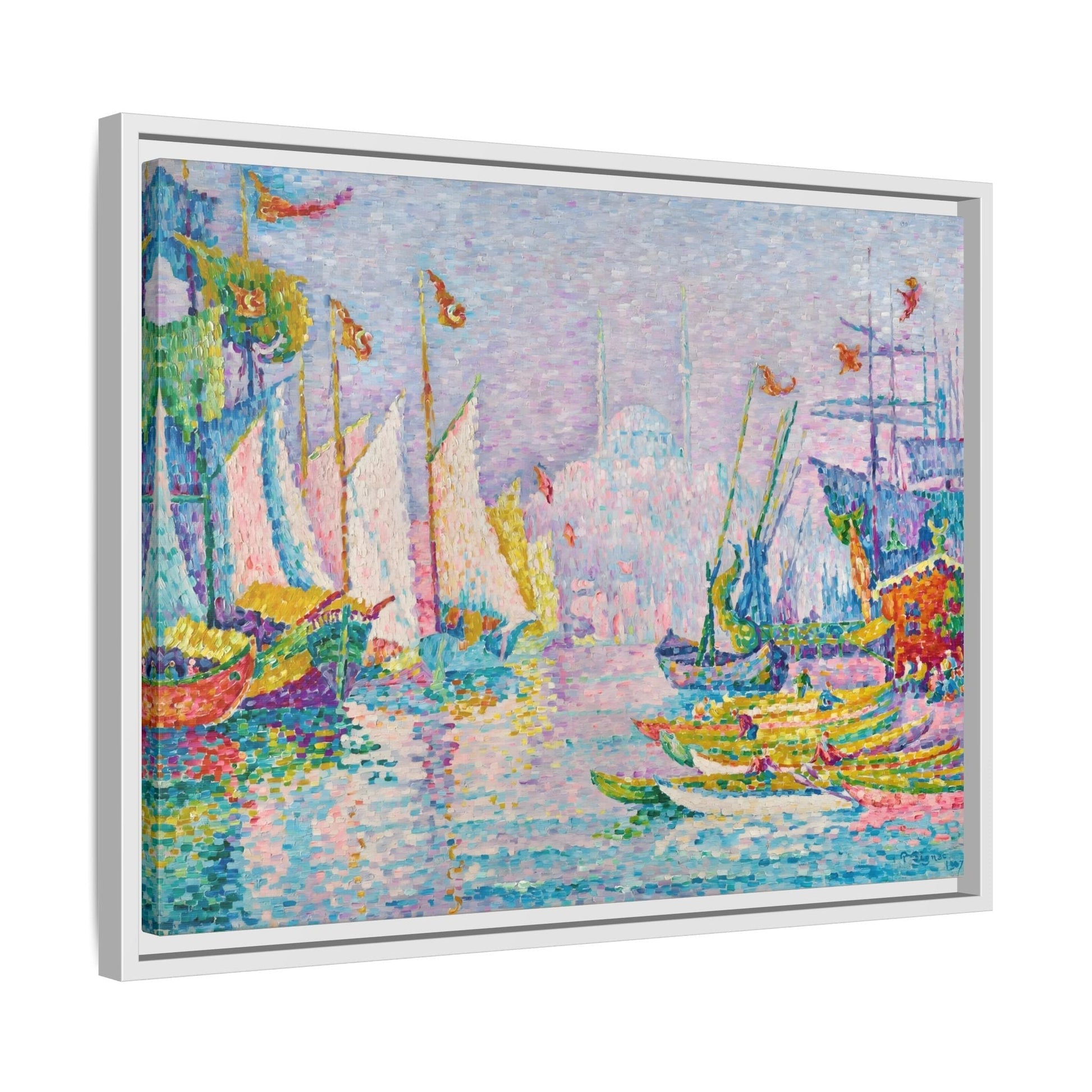 Abstract Signac Boats Canvas Wall Art Print - Modern Impressionist in Frame