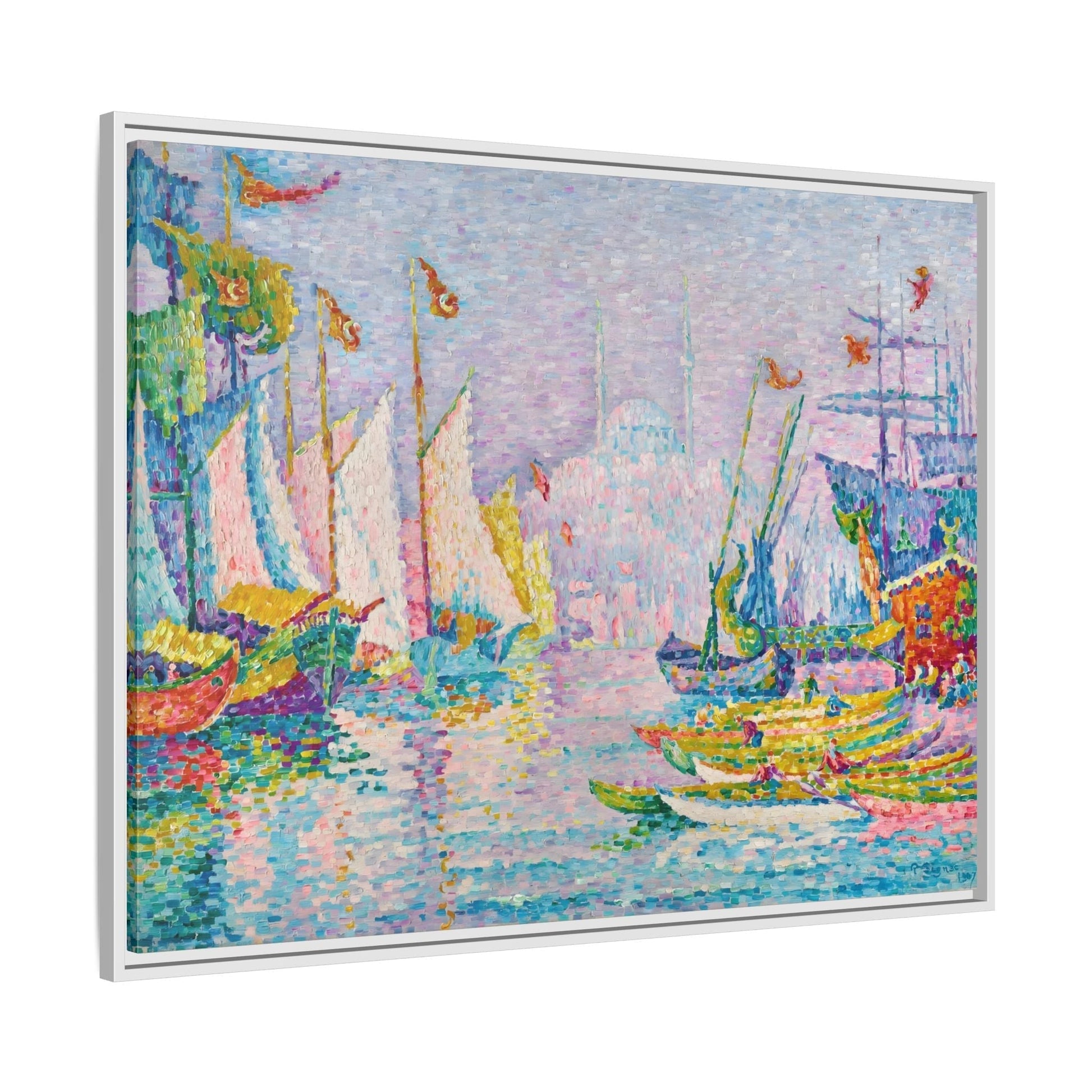 Abstract Signac Boats Canvas Wall Art Print - Modern Impressionist in Frame