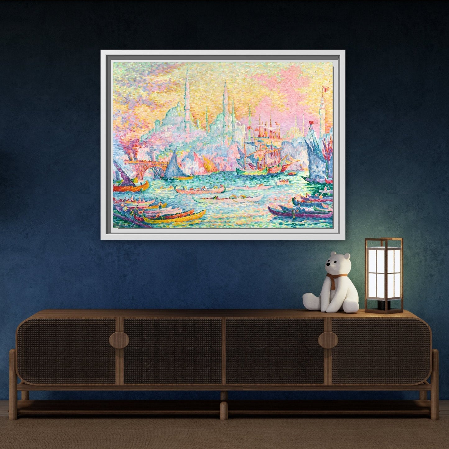 Abstract Signac Boats Canvas Wall Art Print - Modern Impressionist in Frame