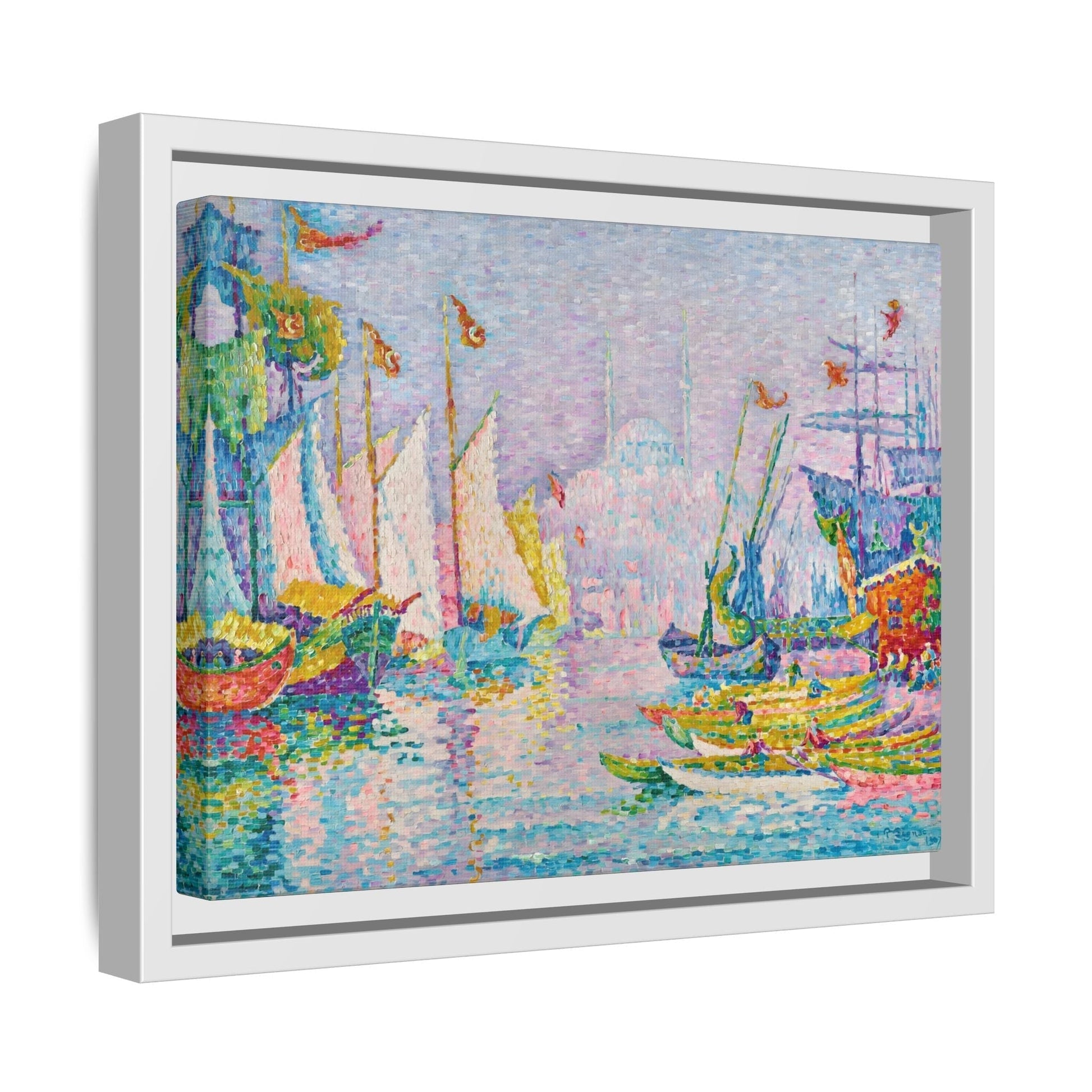 Abstract Signac Boats Canvas Wall Art Print - Modern Impressionist in Frame