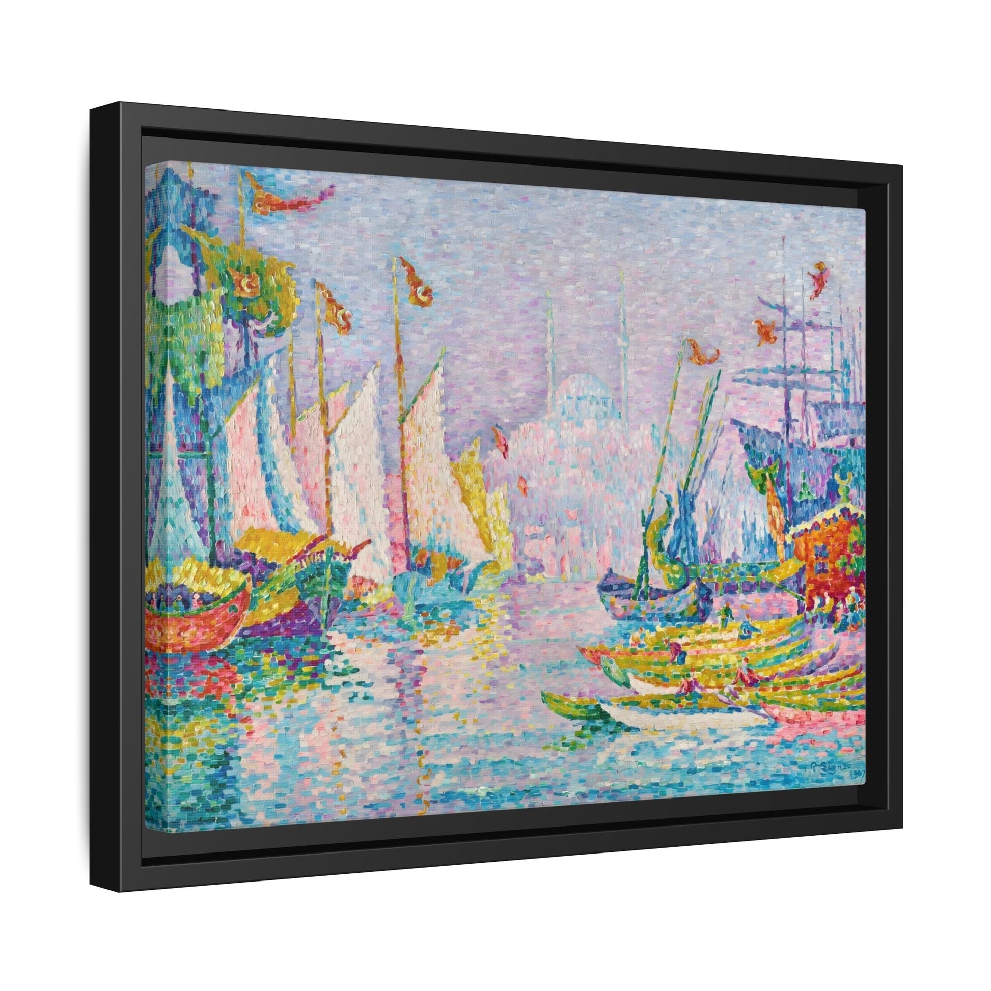 Abstract Signac Boats Canvas Wall Art Print - Modern Impressionist in Frame