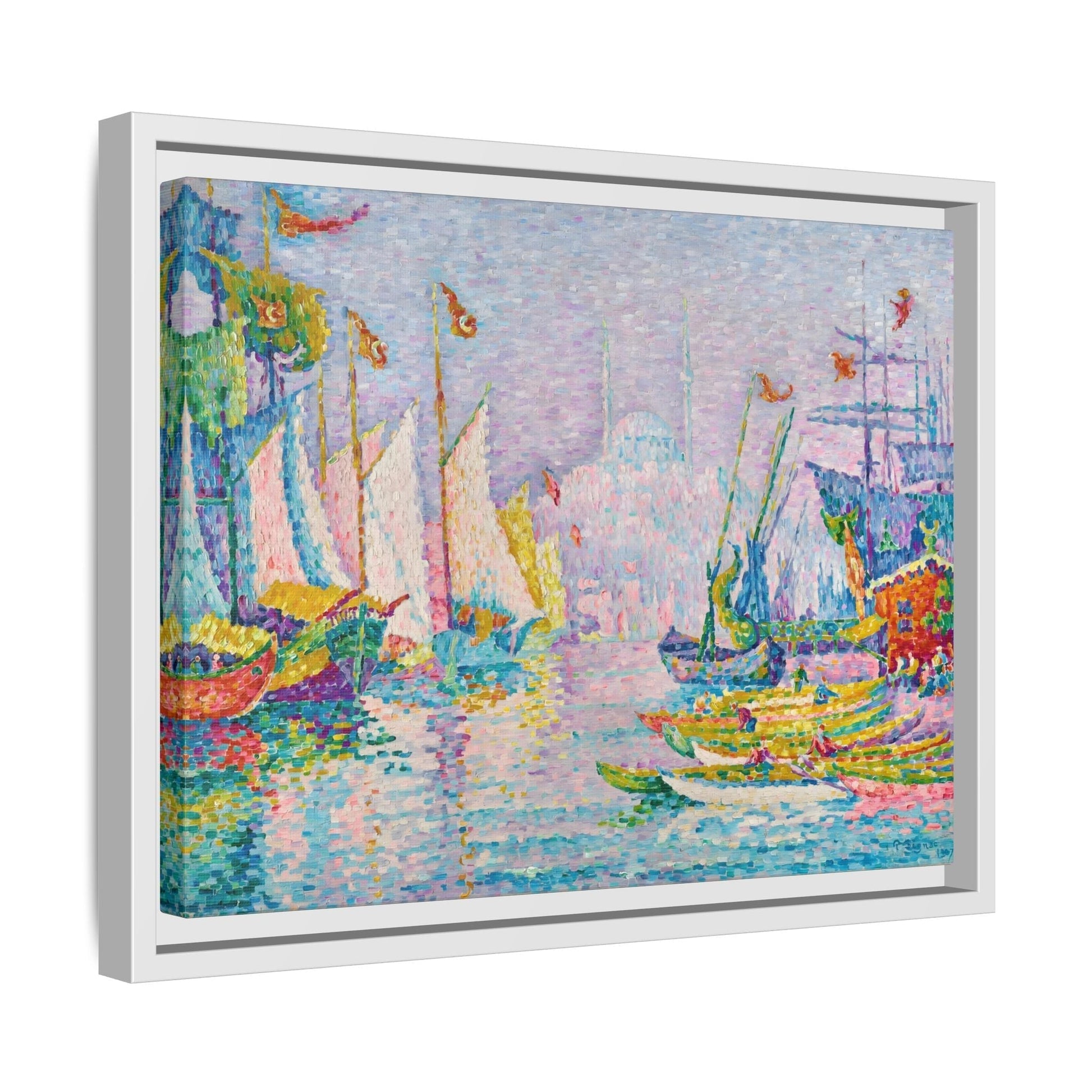 Abstract Signac Boats Canvas Wall Art Print - Modern Impressionist in Frame