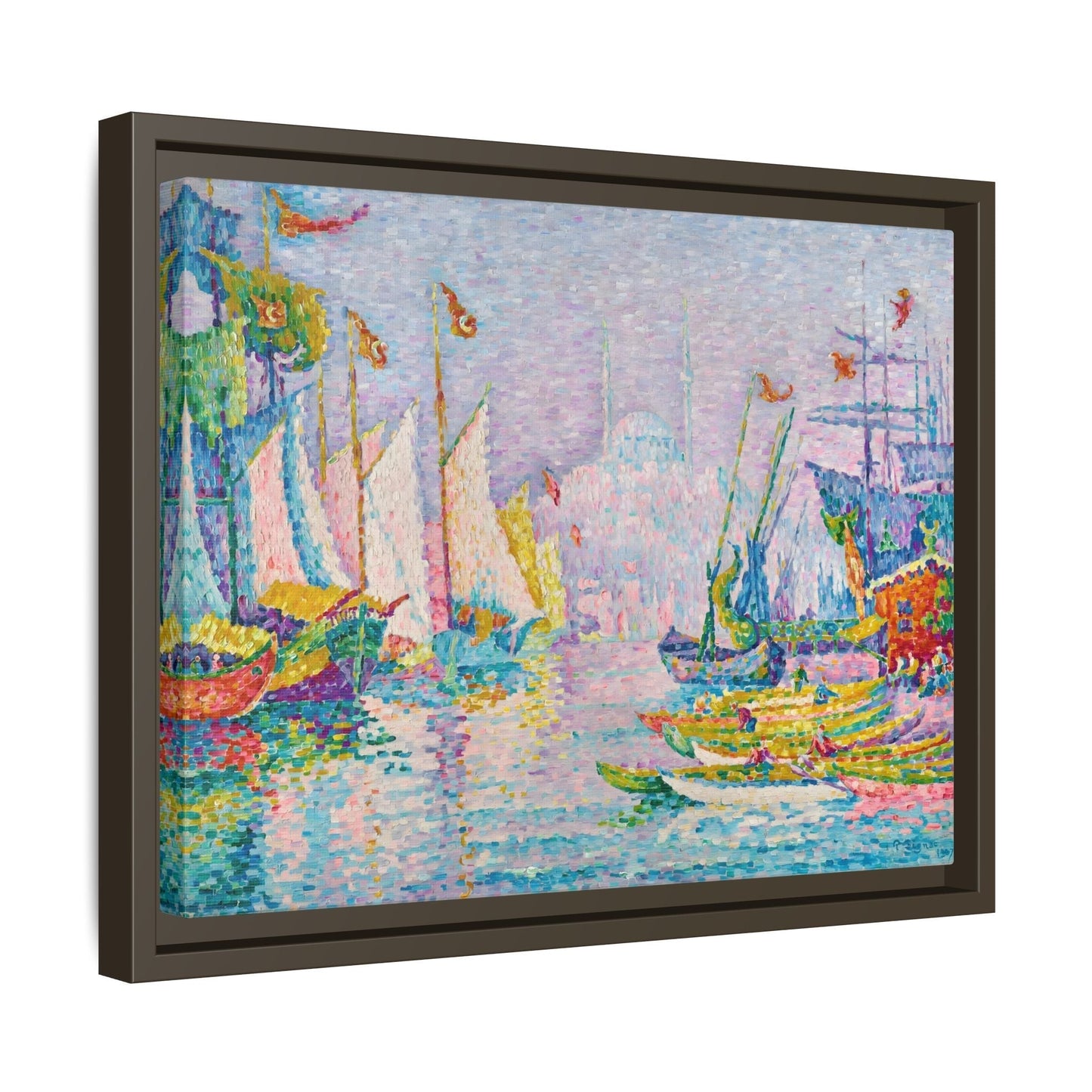 Abstract Signac Boats Canvas Wall Art Print - Modern Impressionist in Frame