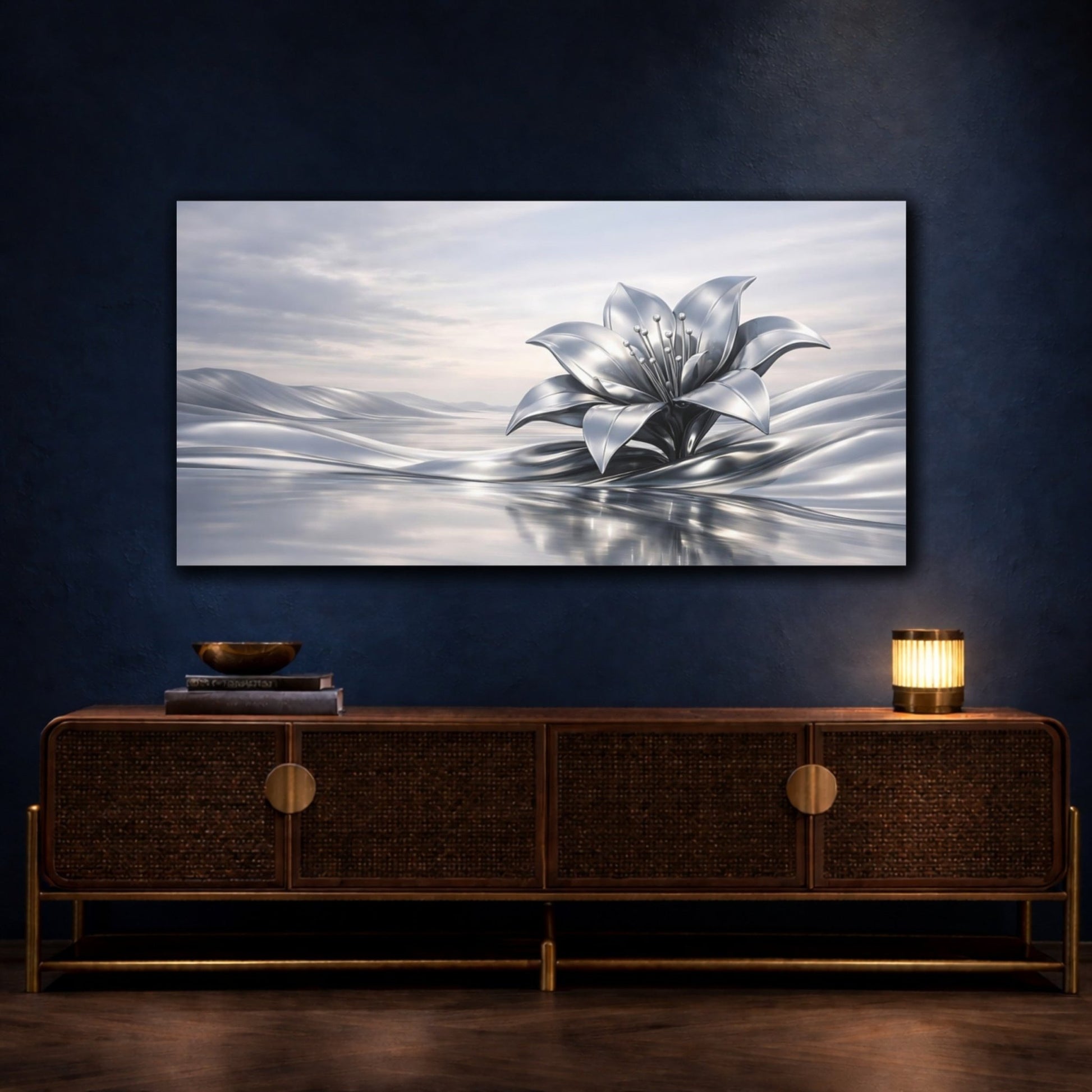 Abstract Silver Flower - Canvas Wall Art Print - YesArtYes