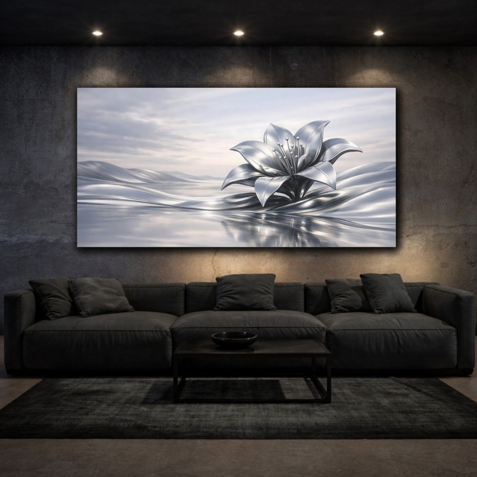 Abstract Silver Flower - Canvas Wall Art Print - YesArtYes