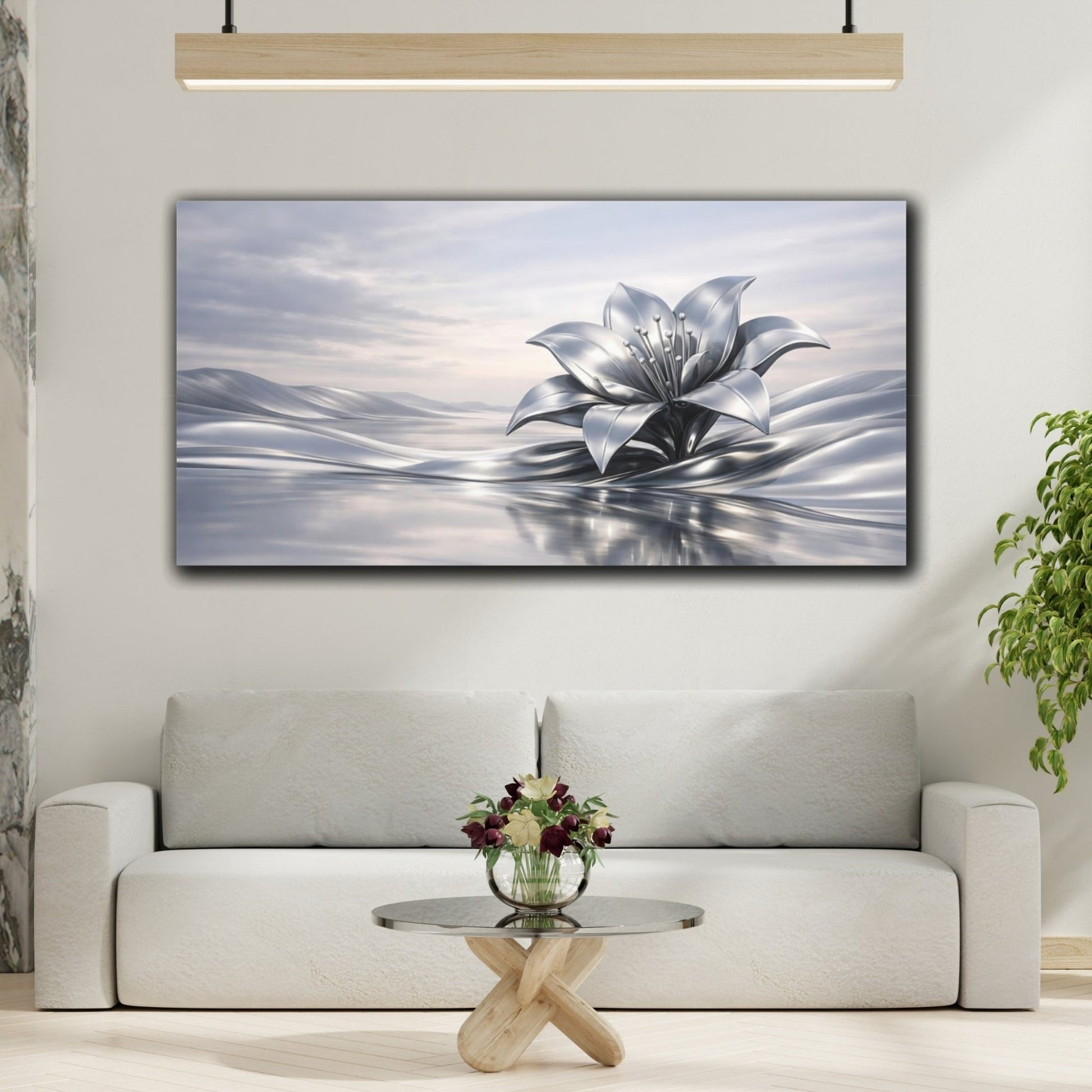 Abstract Silver Flower - Canvas Wall Art Print - YesArtYes