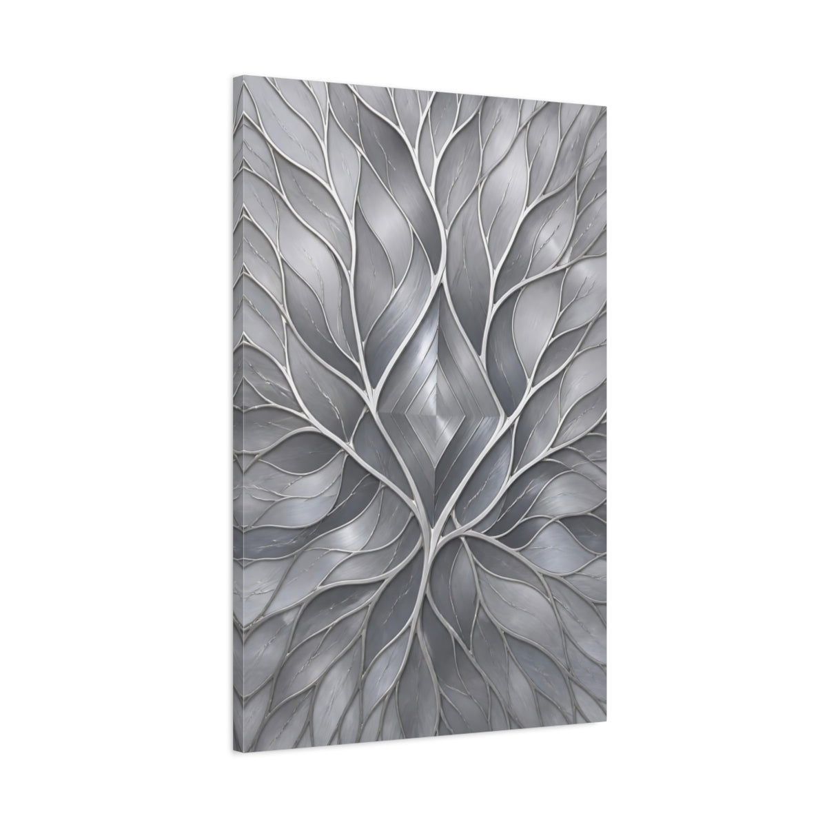 Main Mockup. Abstract Silver Leaf Diamond shown as canvas print