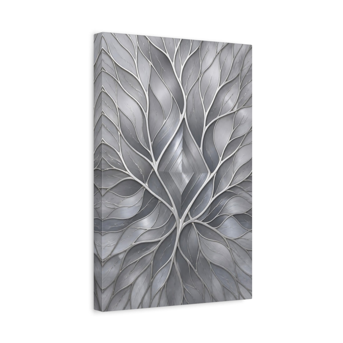 Side Mockup 4. Abstract Silver Leaf Diamond shown as canvas print