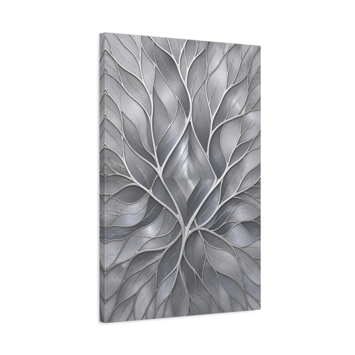 Side Mockup 2. Abstract Silver Leaf Diamond shown as canvas print