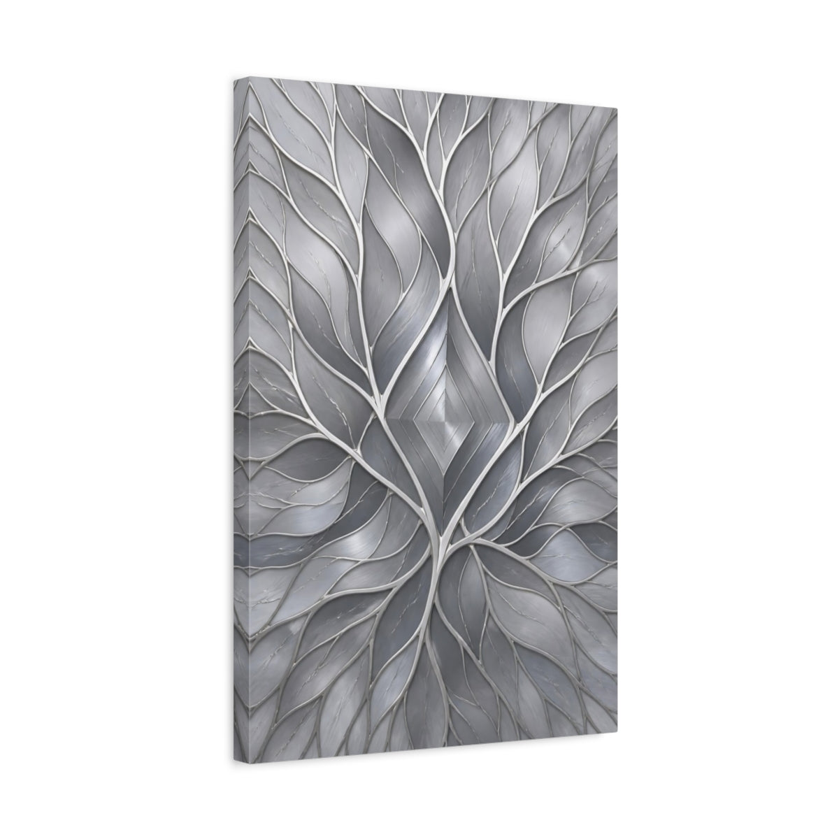 Side Mockup 3. Abstract Silver Leaf Diamond shown as canvas print