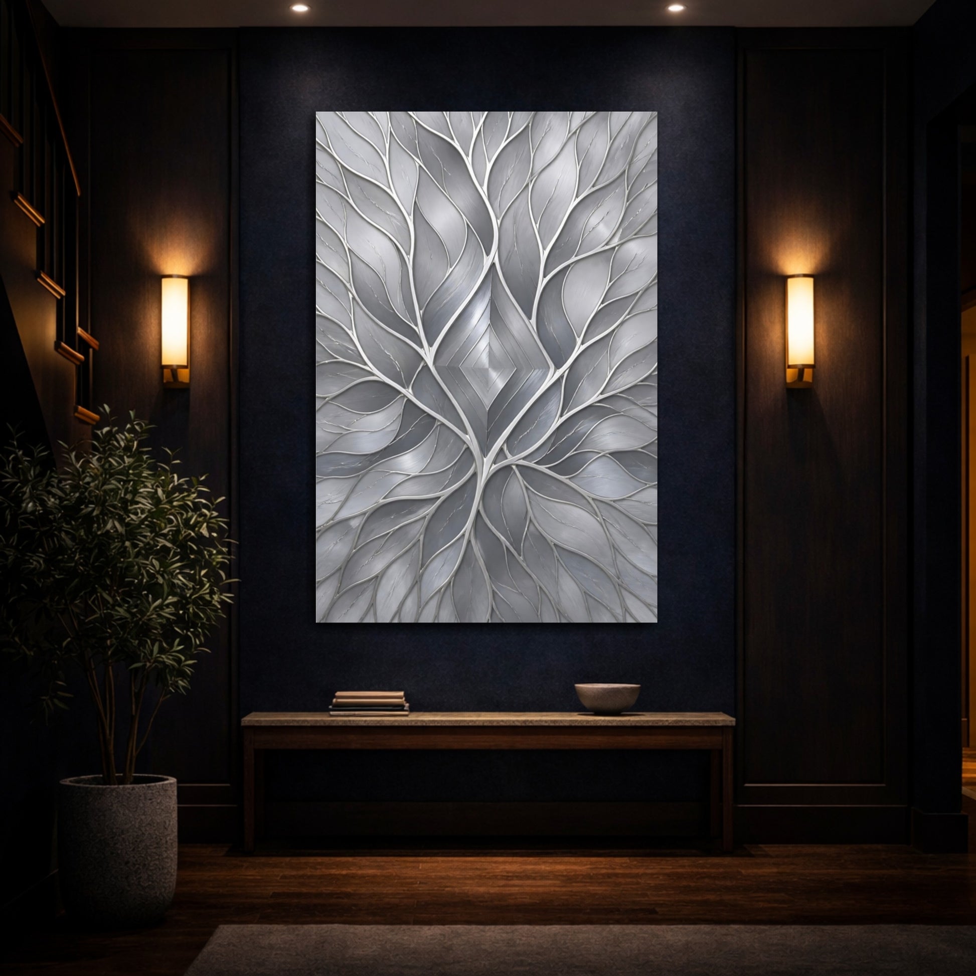 Mockup 4. Abstract Silver Leaf Diamond shown as canvas print