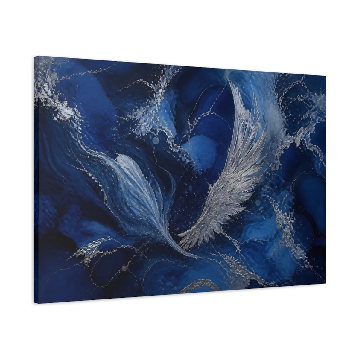 Main Mockup. Abstract Silver Wings shown as canvas print