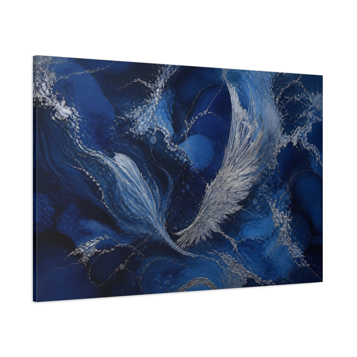 Side Mockup 1. Abstract Silver Wings shown as canvas print