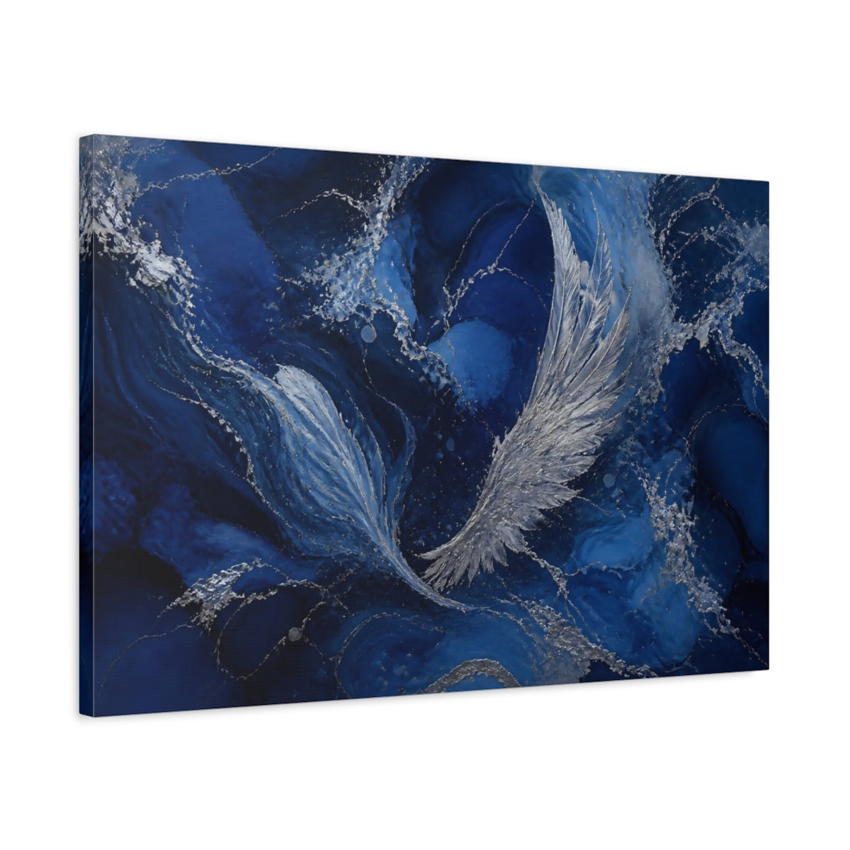 Side Mockup 2. Abstract Silver Wings shown as canvas print